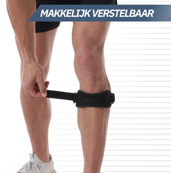 Trebin Patellaband - Kniebrace met Siliconen Drukpunten - Geschikt bij Springersknie en Runner's Knee - Patellabrace voor Linker- en Rechterknie - One Size Verstelbaar - Zwart