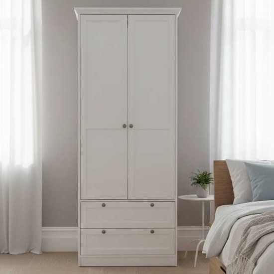 Armoire Landwood 80cm avec 2 portes - blanc - Finori - Armoires de chambre à coucher - Blanc - MDF|Panneaux de particules - Armoires de chambre à coucher