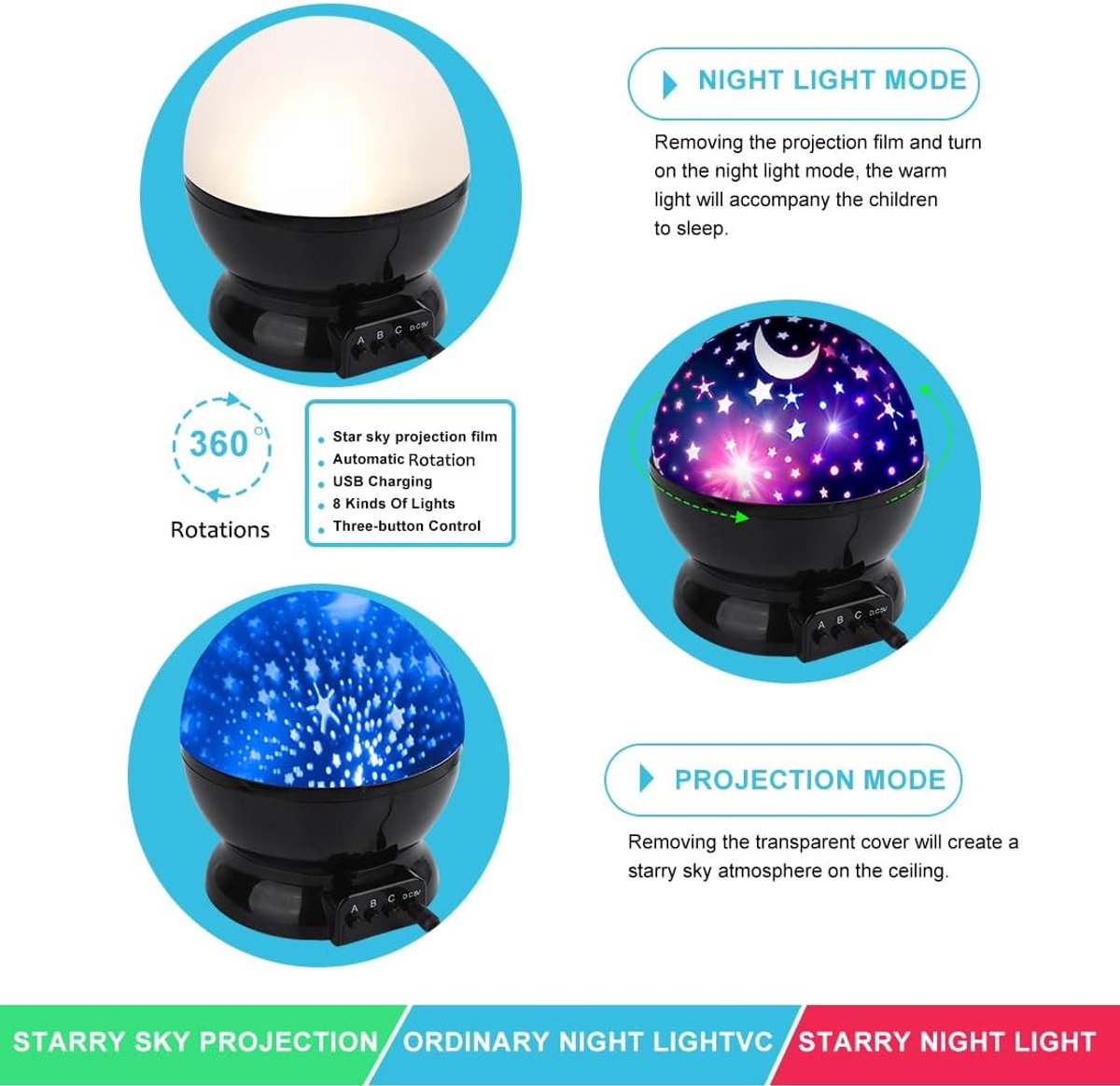 Star Projector Nachtverlichting voor Kinderen, Verjaardagscadeaus voor 1-4-6-14 Jaar Oude Meisje Jongen Kinderslaapkamer, Glow in The Dark Sterren Maan voor Kind Vredig Slapen – foto 4