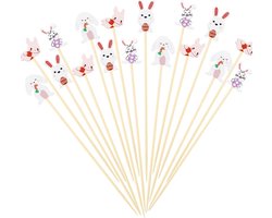 Pack van 100 Houten Cocktail Prikkers voor Pasen, Konijn Thema, Ideaal voor Fingerfood en Feestdecoratie, 12 cm, Perfect voor Fruit en Snacks