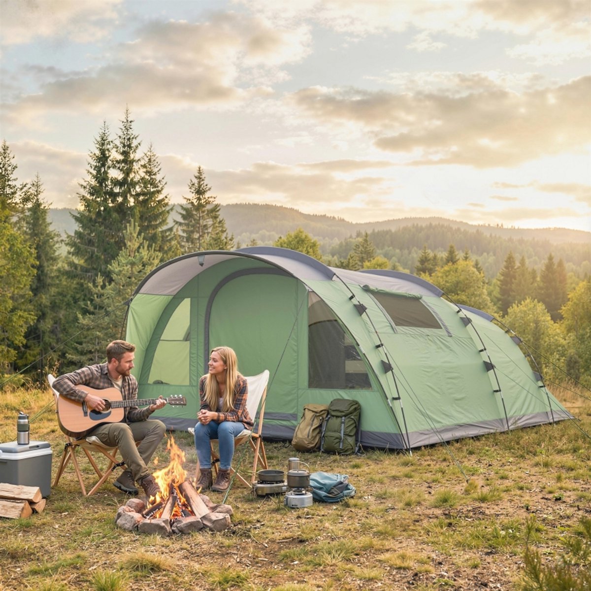Familietent - 4-6 personen - Tunneltent met twee slaapkamers - Inclusief waterdichte regenhoes (3000 mm) en opbergtas - Eenvoudig op te zetten - Lichtgewicht en ademend - Voor Camping & Outdoor - 505x390x196 cm- Groen – foto 3
