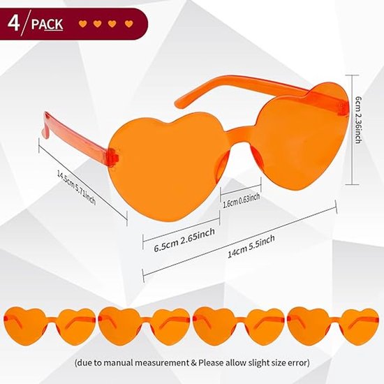Zonnebrillen - Hartvormige zonnebrillen - Oranje zonnebrillen - Accessoire voor Koningsdag - Perfect voor Koningsdag, Carnaval en feestjes - 4 stuks - Oranje van Merkloos — afbeelding 5