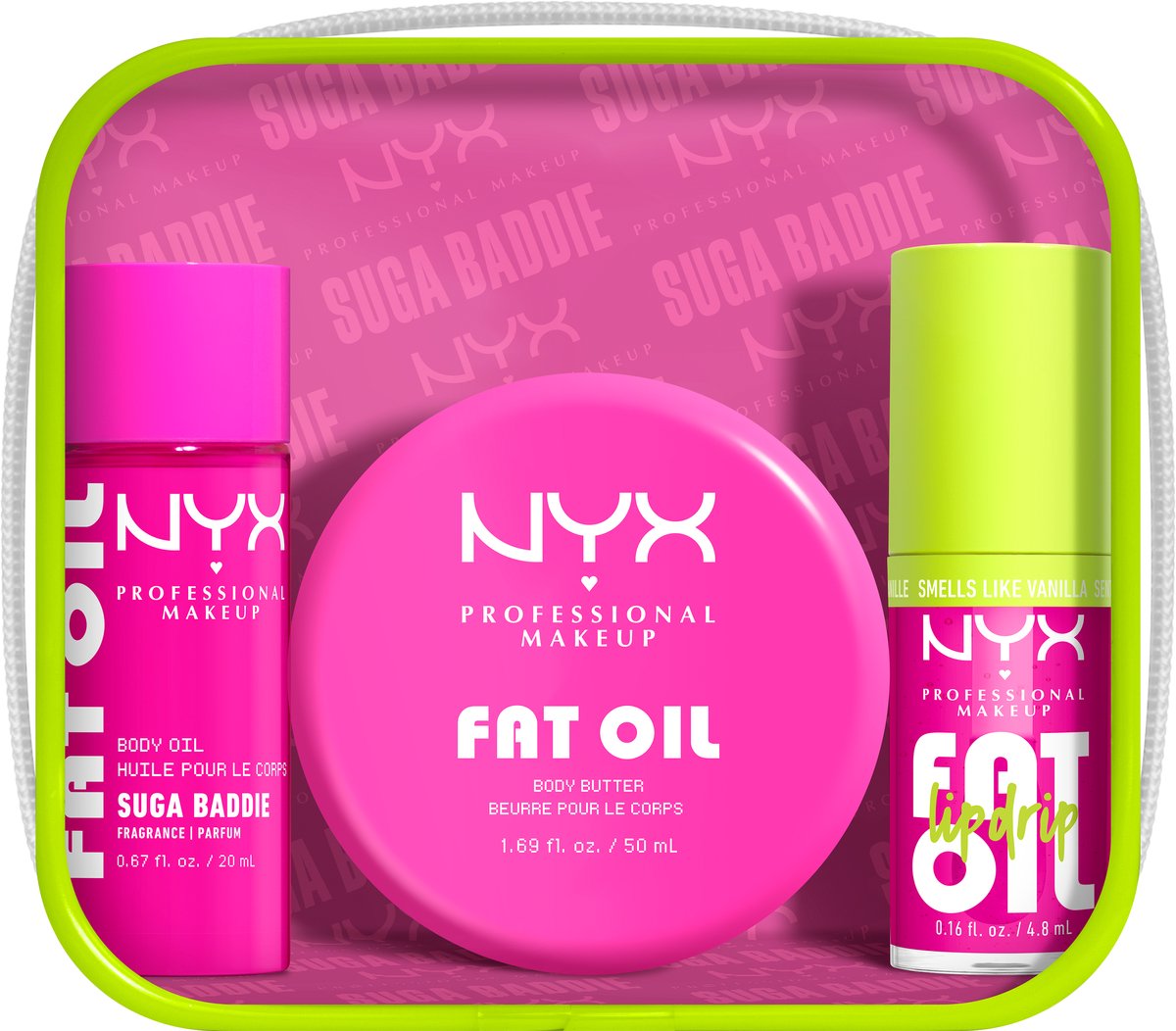 NYX Professional Makeup Fat Oil Lip & Body Kit - Voor ultiem glanzende finish - Travel Set - Suga Baddie