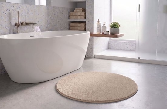 FLOORDIREKT Badmat SKY - Badmat in Vierkant & Rond - Antisliprug - Beige - Rond - 120 cm
