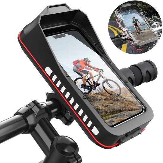 Telefoonhouder fiets waterdicht 360° draaibaar universeel voor smartphone 4-6,7 inch met zonneklep en touchscreen
