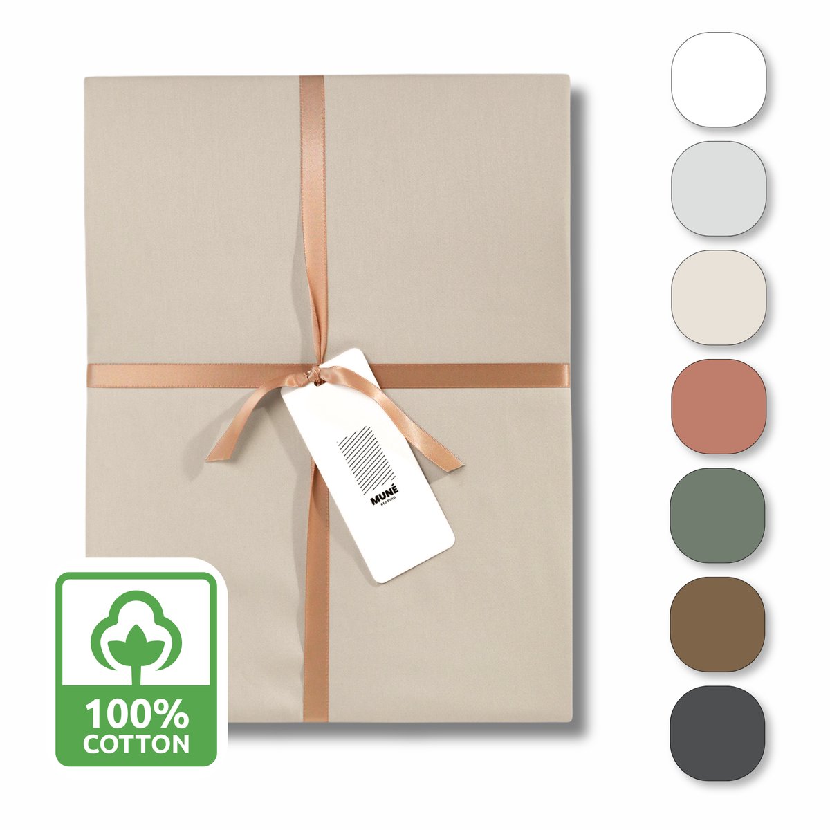Muné Bedding Hoeslaken Katoensatijn 300 TC - 90x210 cm - Zijdezacht - Tot 30 cm Matrasdikte - Zand Beige
