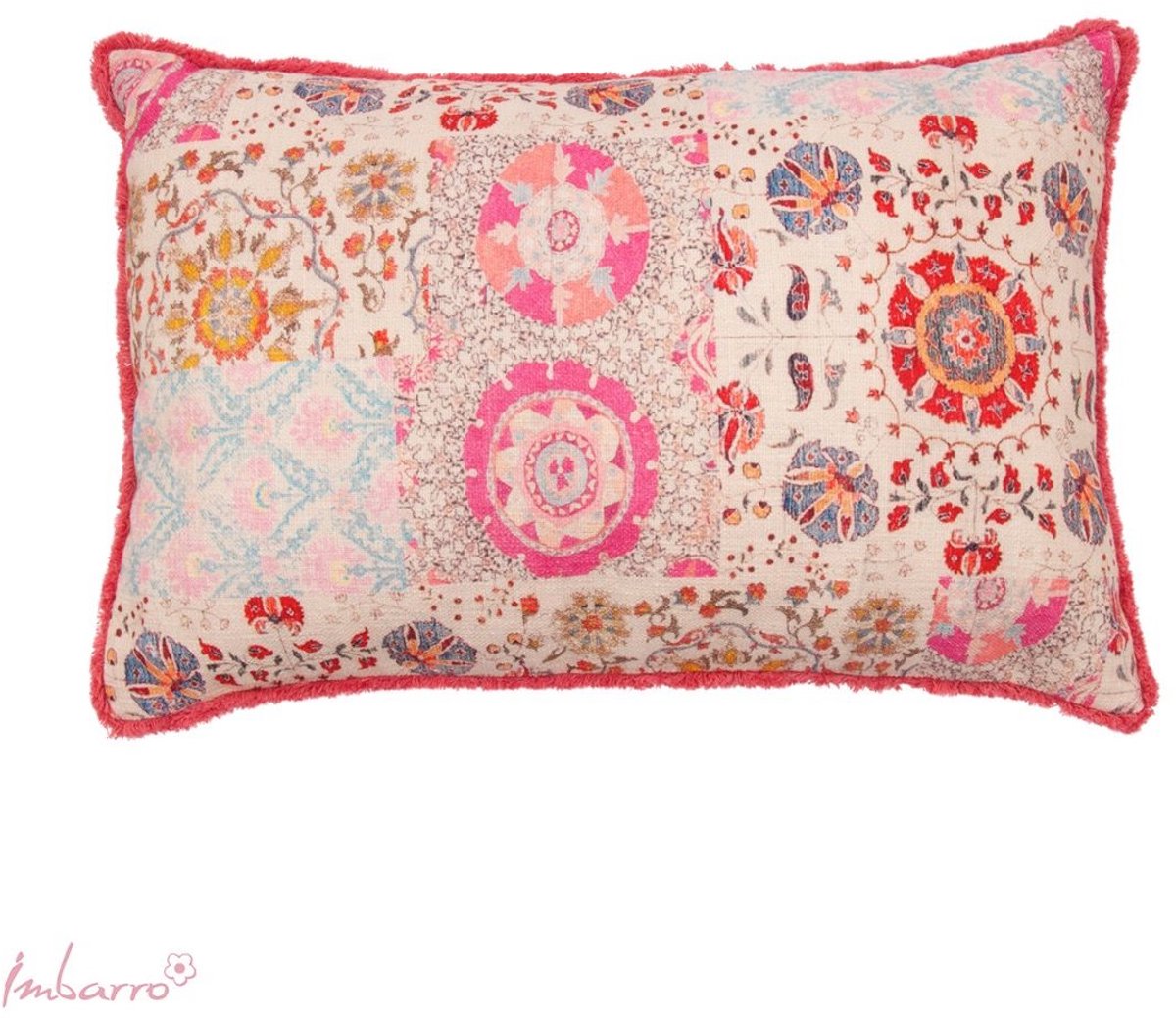 Imbarro Sierkussen - Kussen - Hannah - 100% Katoen - Pastel - Bloemenprint met Kant - 40 x 60 cm