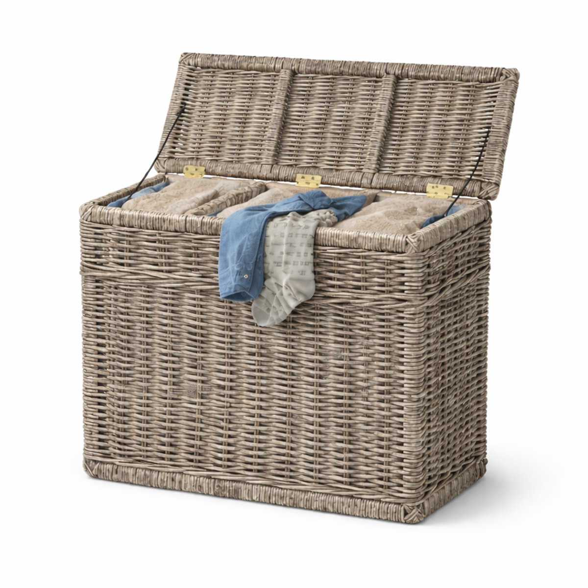 Rotan Wasmand Grey - 3 vakken - 85x40xH65 cm - Wasmand Riet driedelig