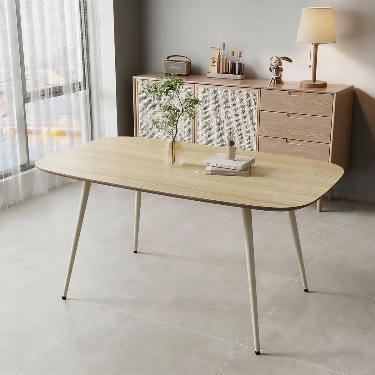 Eettafel Rechthoekig - Houten Keukentafel voor 4 Personen met Bestendig Tafelblad, Metaal Onderstel Houtnerf - 120x70x75 cm - Vermissen