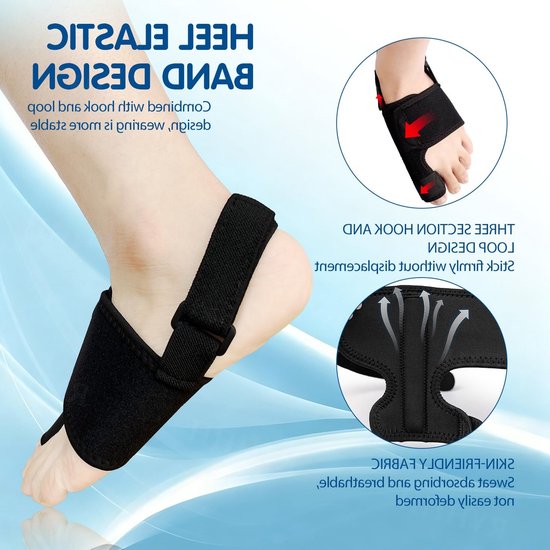 Hallux Valgus Corrector met Antislip Hielband voor Grote Teen - Bunion Ondersteuning en Hammer Teen - Zwart Rechts — afbeelding 3
