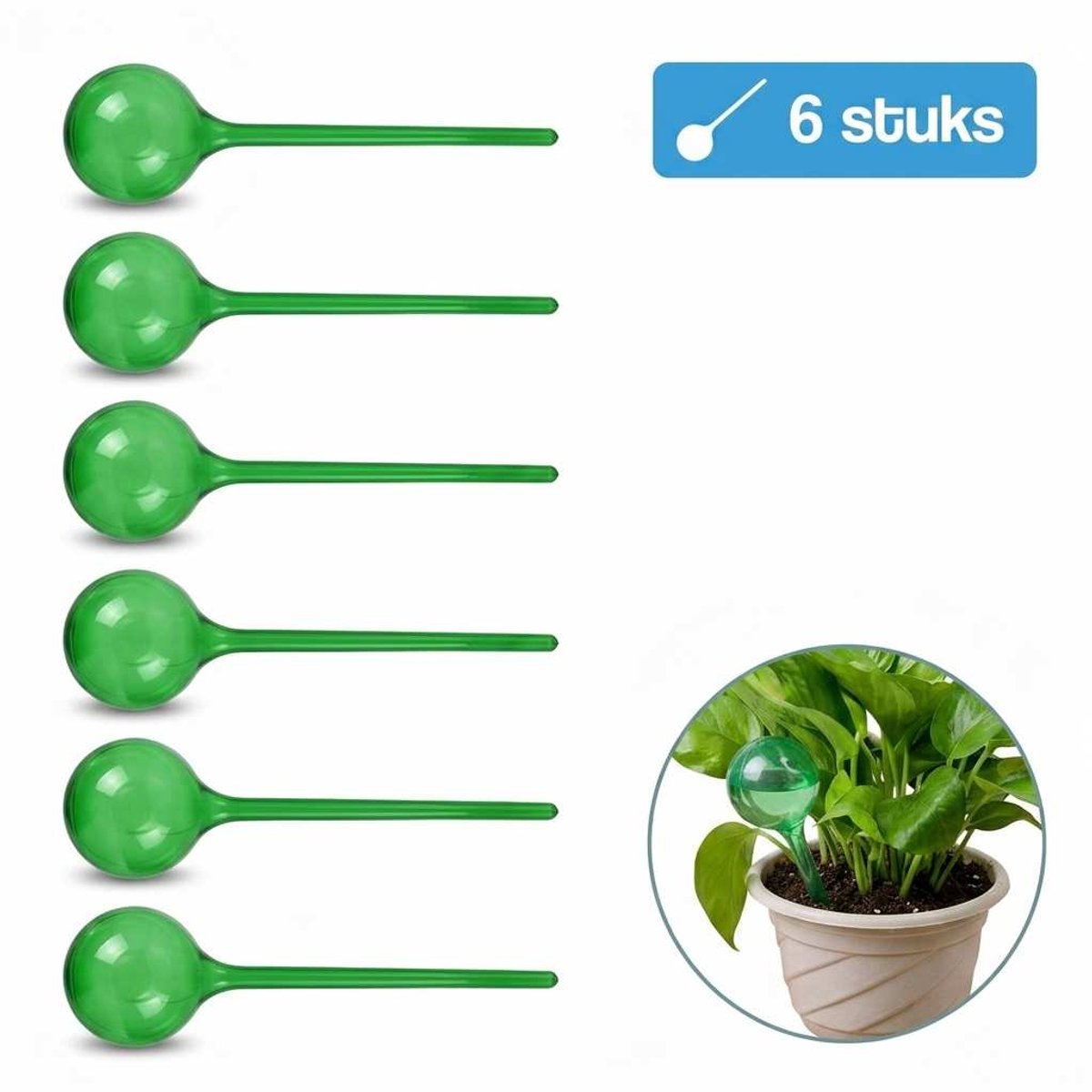 DIVERZA Waterdruppelaar – Druppelsysteem voor planten – Kamerplanten en Buitenplanten - Waterbol – Automatisch Watergeefsysteem – Druppelsysteem 250 ML – 6 stuks – Groen