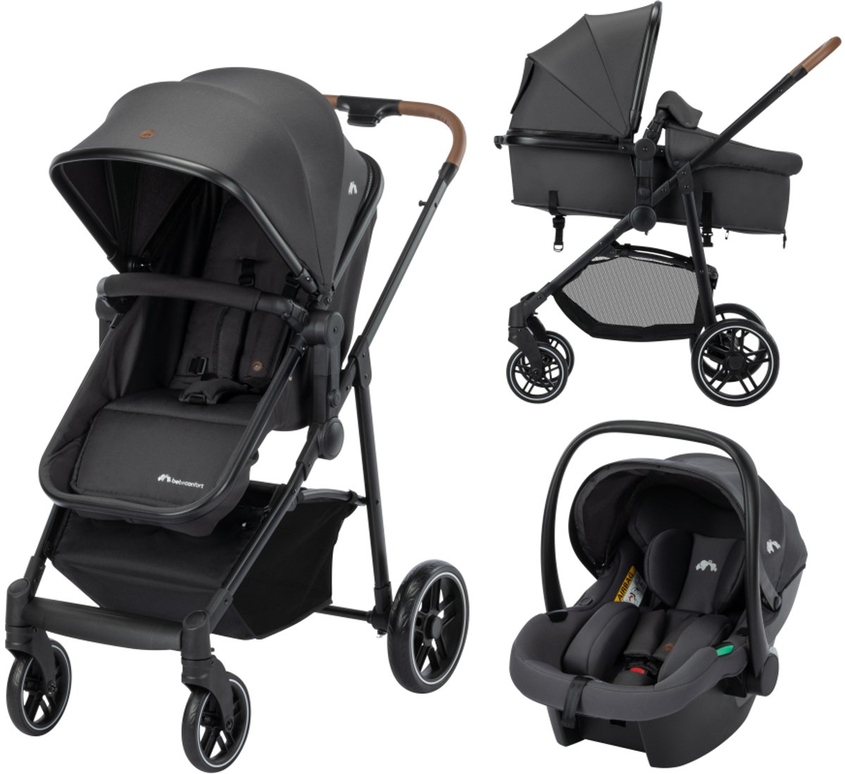 Bebeconfort Haze Trio Luxe - 3-in-1 reissysteem kinderwagen - 0-4 jaar (0-22 kg) - 2-in-1 stoel - Mineral Graphite