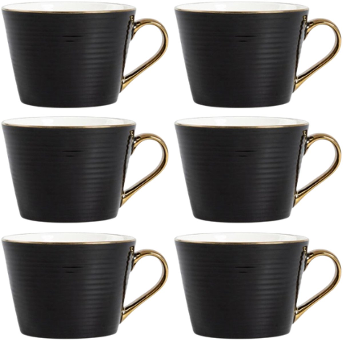 Homla - Renne Mok - Grote Koffiemok - Set van 6 - Theemok - Cappuccino Mok - Vaatwasser Bestendig - 450 ml - Keramiek - 15 x 12 x 9 cm - Zwart
