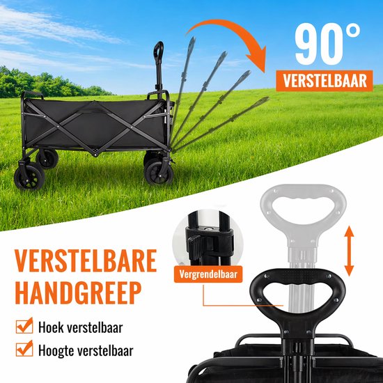 Opvouwbare Bolderkar / strandwagen - 300KG Draagkracht - 150L Inhoud - All-Terrain Wielen - Verstelbare Handgreep - Camping, Strand & Boodschappen van Merkloos — afbeelding 3
