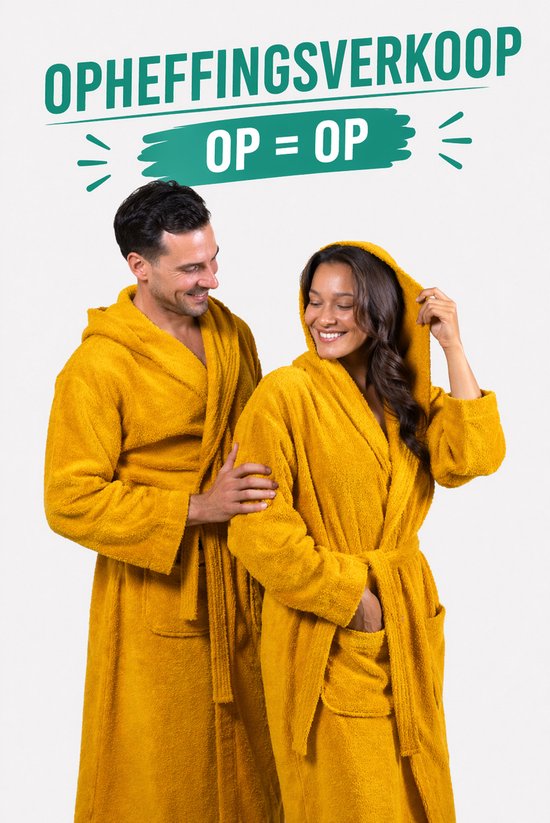 Cozylion Badjas Unisex – Badstof Katoen – Badjas voor Dames & Heren – Met Capuchon en Zakken – Geel
