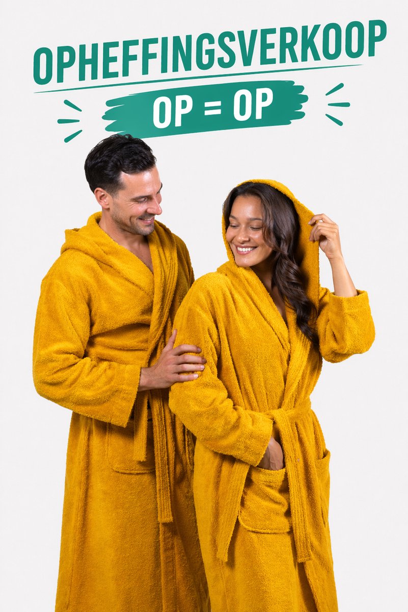 Cozylion Badjas Unisex – Badstof Katoen – Badjas voor Dames & Heren – Met Capuchon en Zakken – Geel