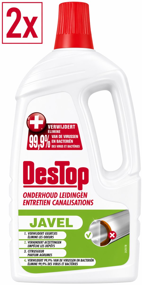 2 x DesTop - Onderhoud Leidingen - Javel - 4-in-1 Werking - Citroengeur - 1,5L
