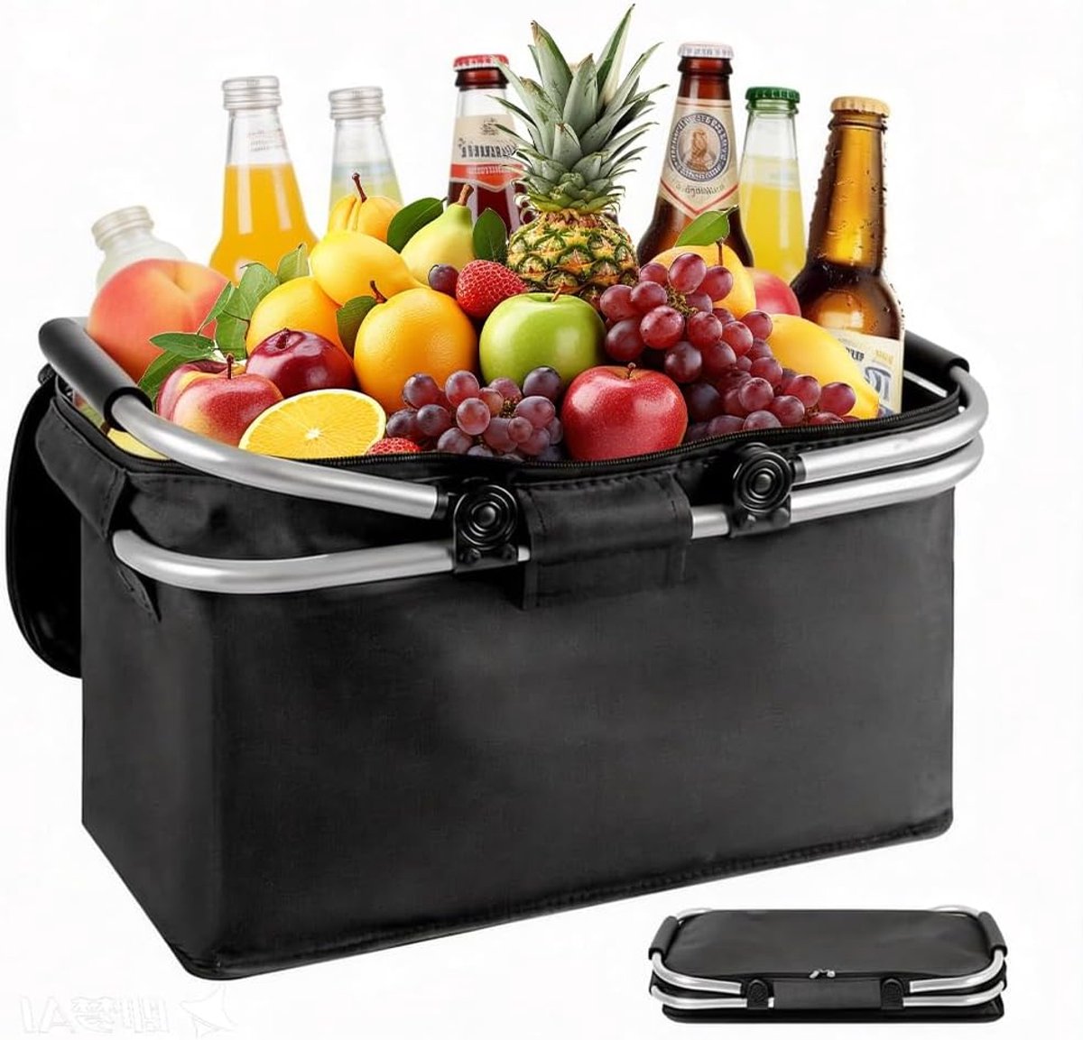 JeiibrZui Uniek Design Opvouwbare Koeltas - Grote Capaciteit 20 Liter - 40x23x20 Cm - 1 Stuks - Zwart - Ideaal Voor Boodschappen En Picknick