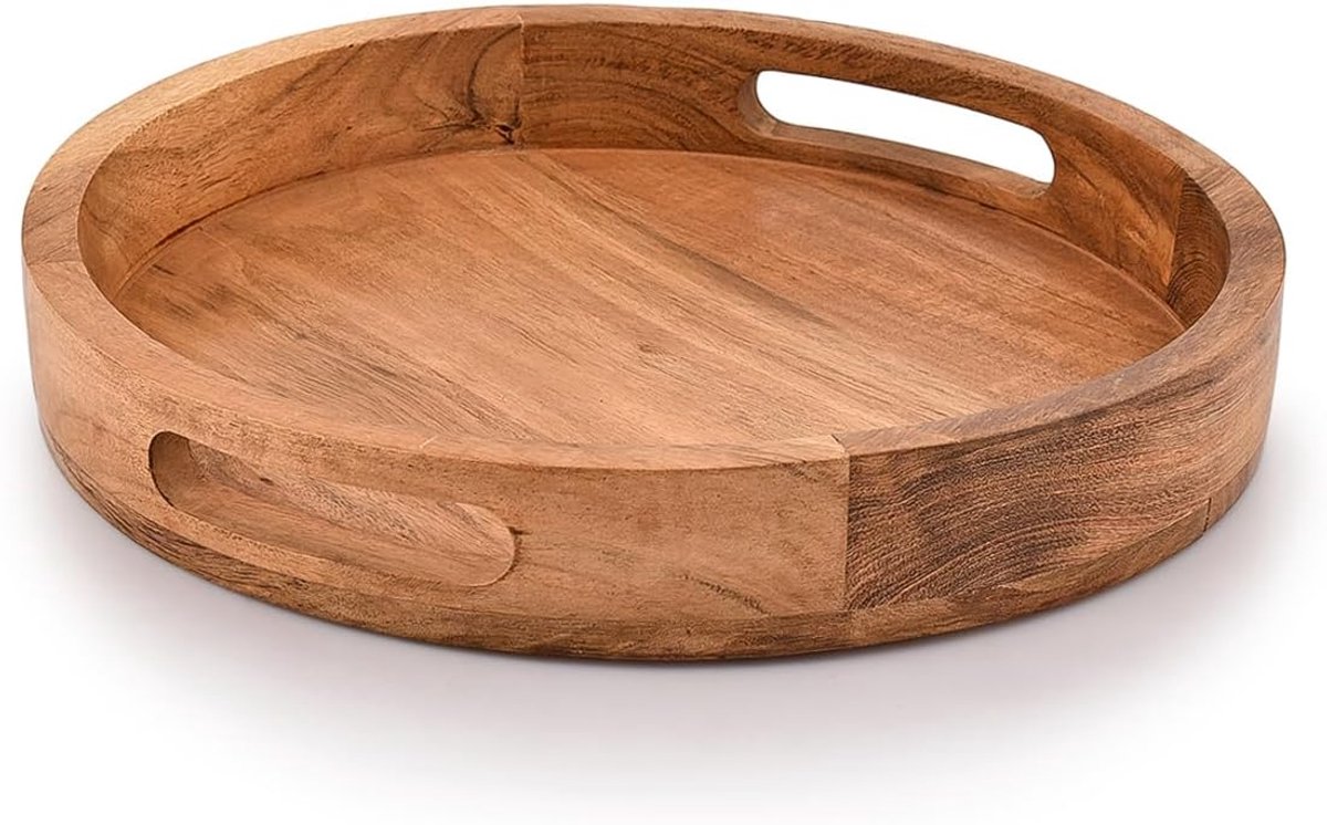 JeiibrZui Dienblad Rond - 30,48 Cm - Met Handgrepen En Opstaande Rand - Voor Ontbijt Thee En Decoratie