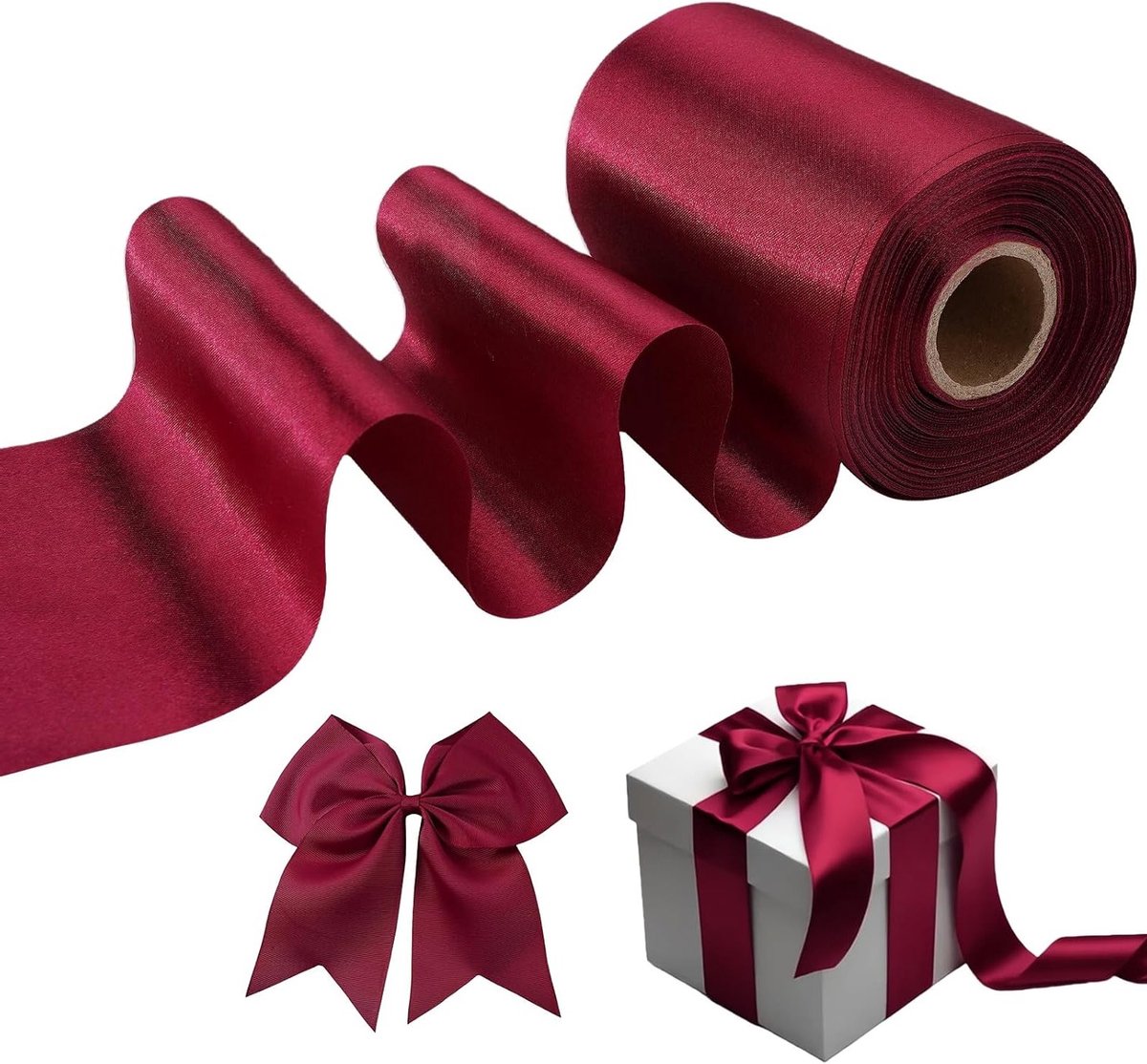 Brede Bordeauxrode Satijnen Geschenklint van 10 cm voor Cadeaus, Bruiloften en Feestelijke Decoratie (20 m)