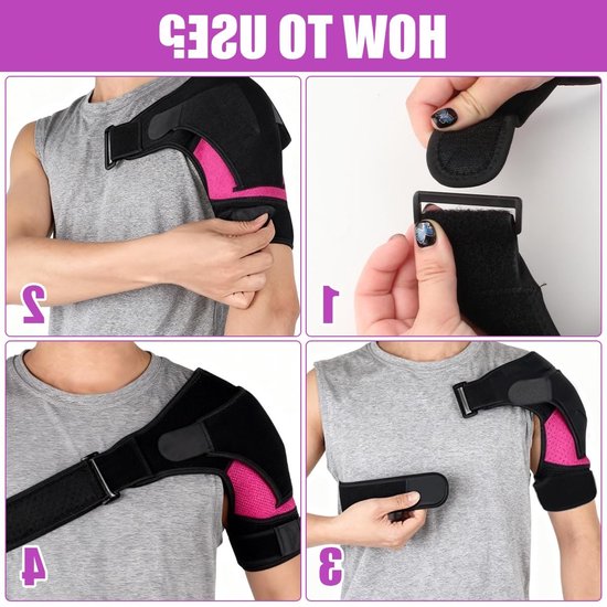 Verstelbare Schoudersteun met Duwpad, Neopreen Schouderbanden voor Artrose, Unisex Ondersteuning voor Links en Rechts, Comfort en Stabiliteit (Roze) — afbeelding 4