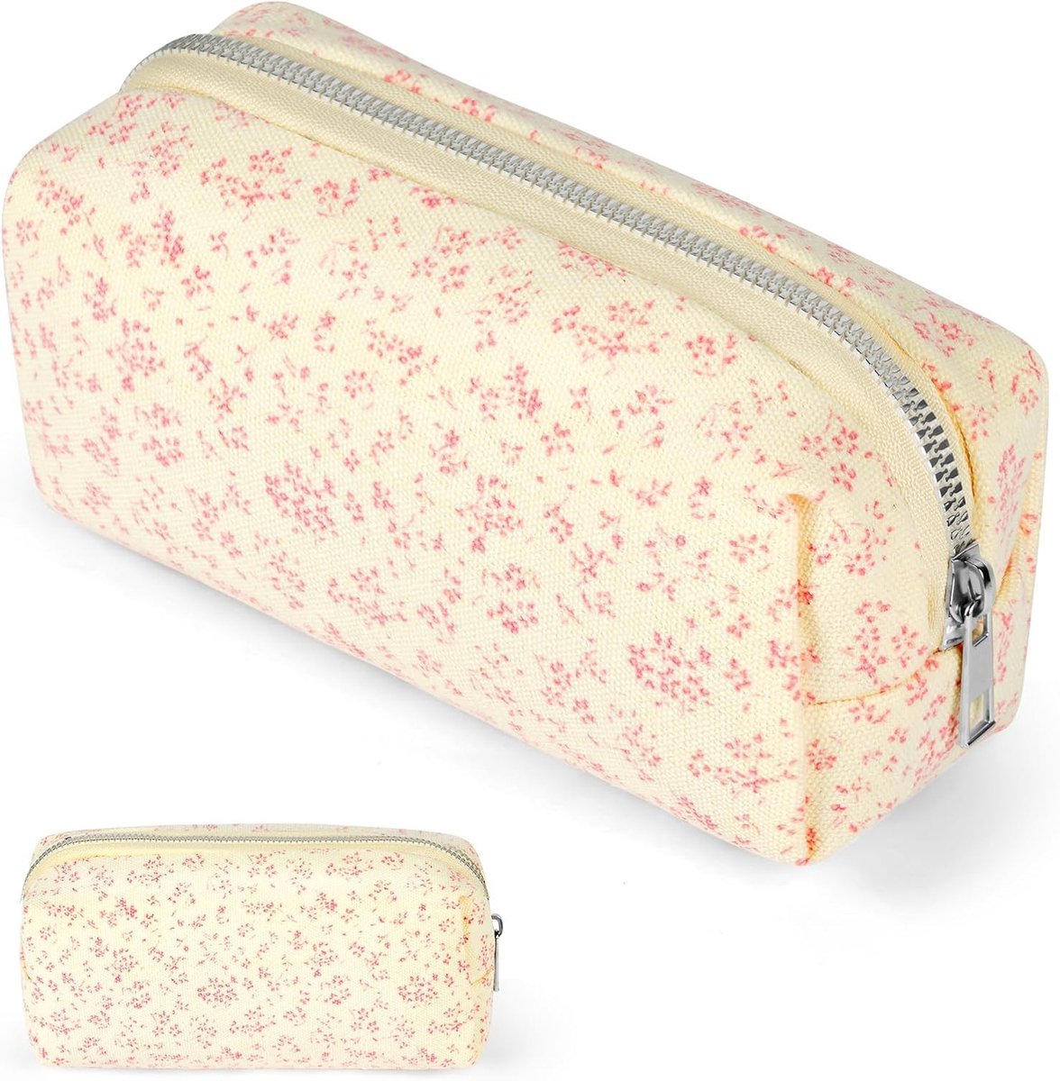 Bloemen etui met rits voor school en kantoor, multifunctioneel voor make-up en reisaccessoires, gemakkelijk mee te nemen - roze