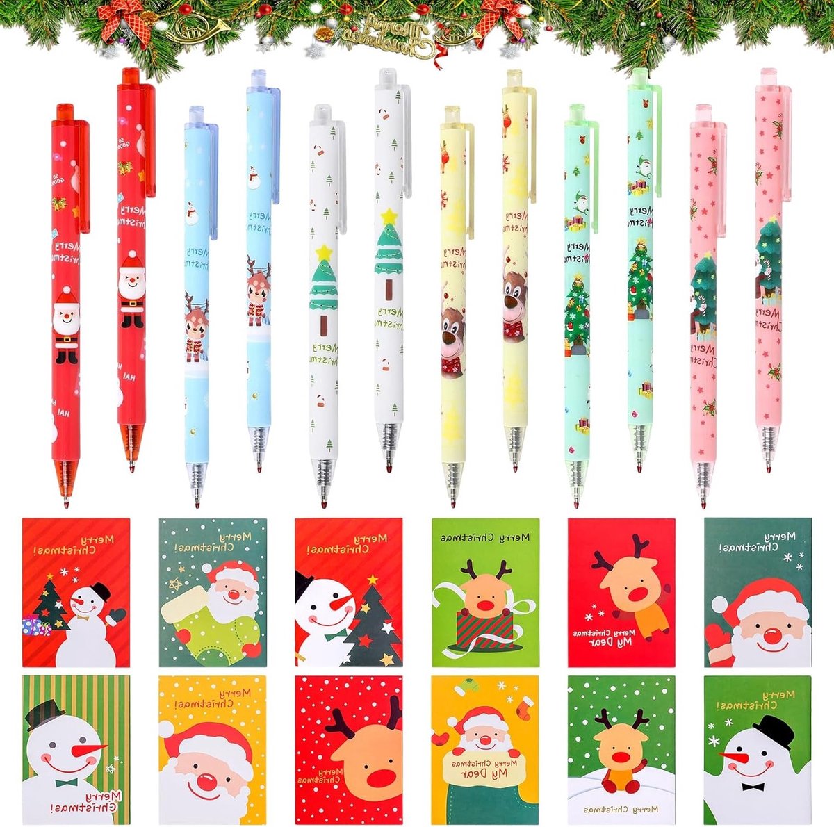 24 Stuks Gelpennen en Mini Notitieboekjes voor Kerst, Schrijfbenodigdheden voor School en Kantoor