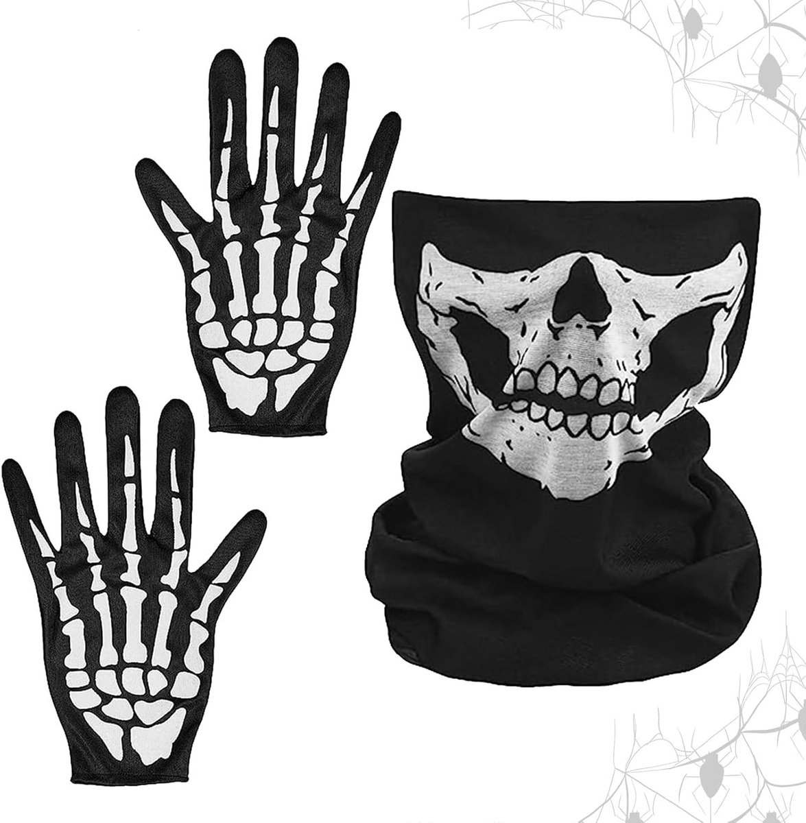 Skeletmasker en Handschoenen voor Halloween, Cosplay en Carnavalskostuums, Zwart en Wit voor Volwassenen