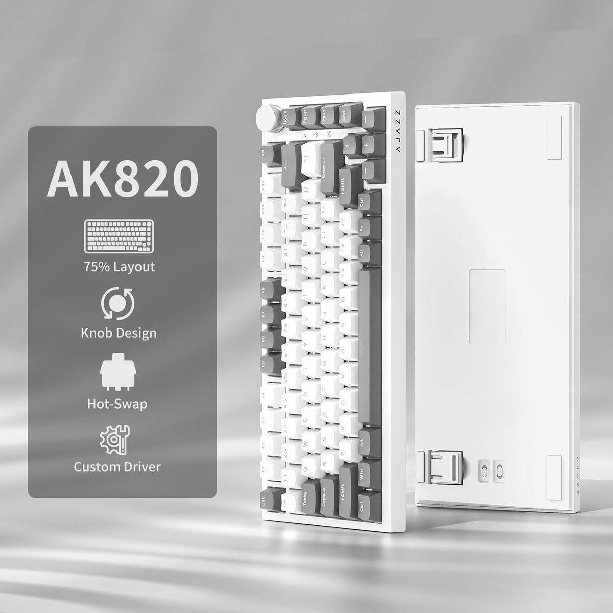 Ajazz AK820 - Mechanisch Toetsenbord 75% - Wit/Grijs thumbnail 3