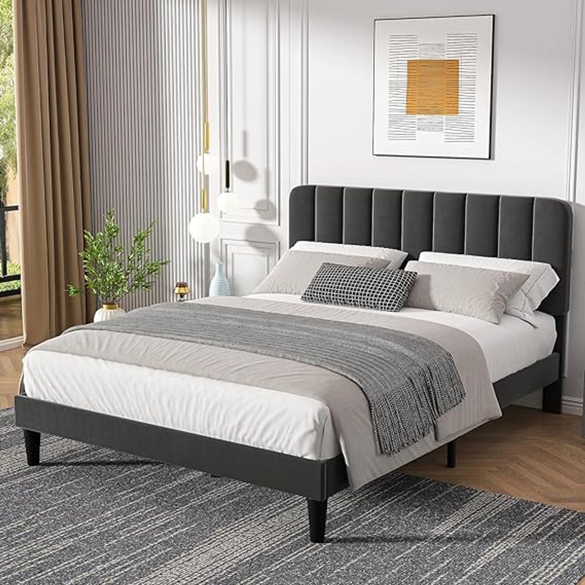 Luxe Velvet Tweepersoonsbed 140x200 cm - Grijs - 140x200 cm - Arqam