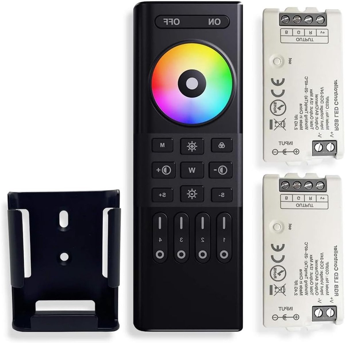 Draadloze 4 Zone RF Afstandsbediening met 2 RGB Controllers voor 4 Pin RGB Strips DC5-24V, Groepsbediening en Kleurverandering