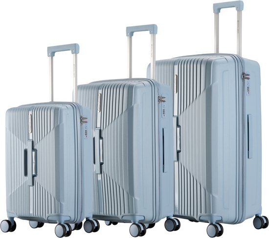 Royal Swiss® Kofferset 3-Delig – PP Hardcase met X-Design – 20/24/28 inch – Lichtgewicht & Krasbestendig – TSA Slot – 360° Dubbele Wielen – Blauw