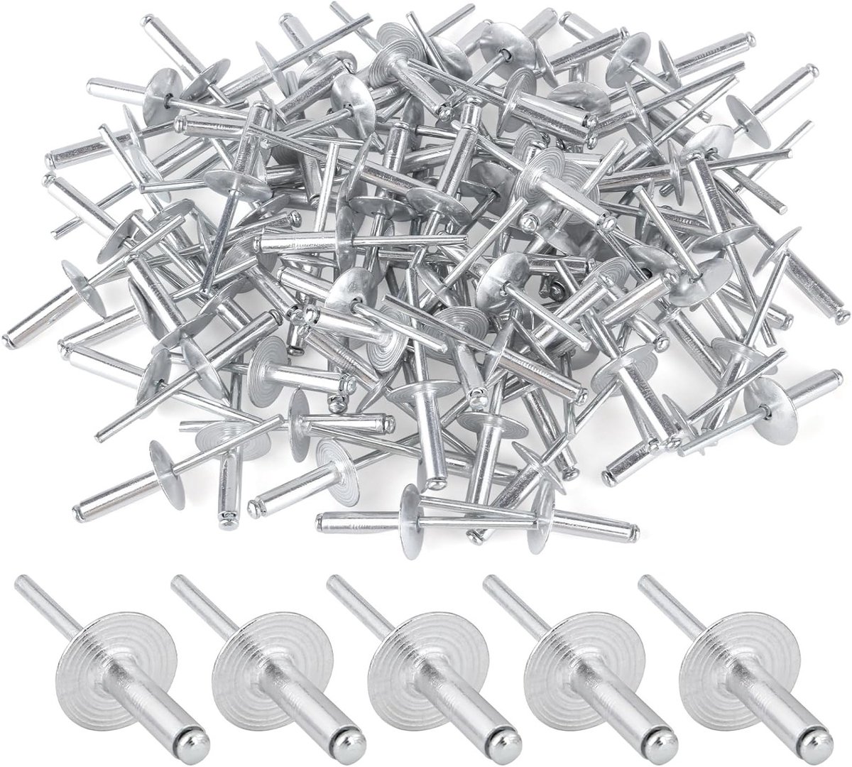 Set van 100 Aluminium Grote Kop Rietjes, Flens Popnagels 4.8x20mm voor Voertuigen, Meubels en Mechanische Apparatuur