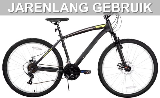 Mountainbike - Voor heren en dames - 18 versnellingen, voorverende vork, dubbele mechanische schijfremmen - 66 cm, geel van Merkloos — afbeelding 5