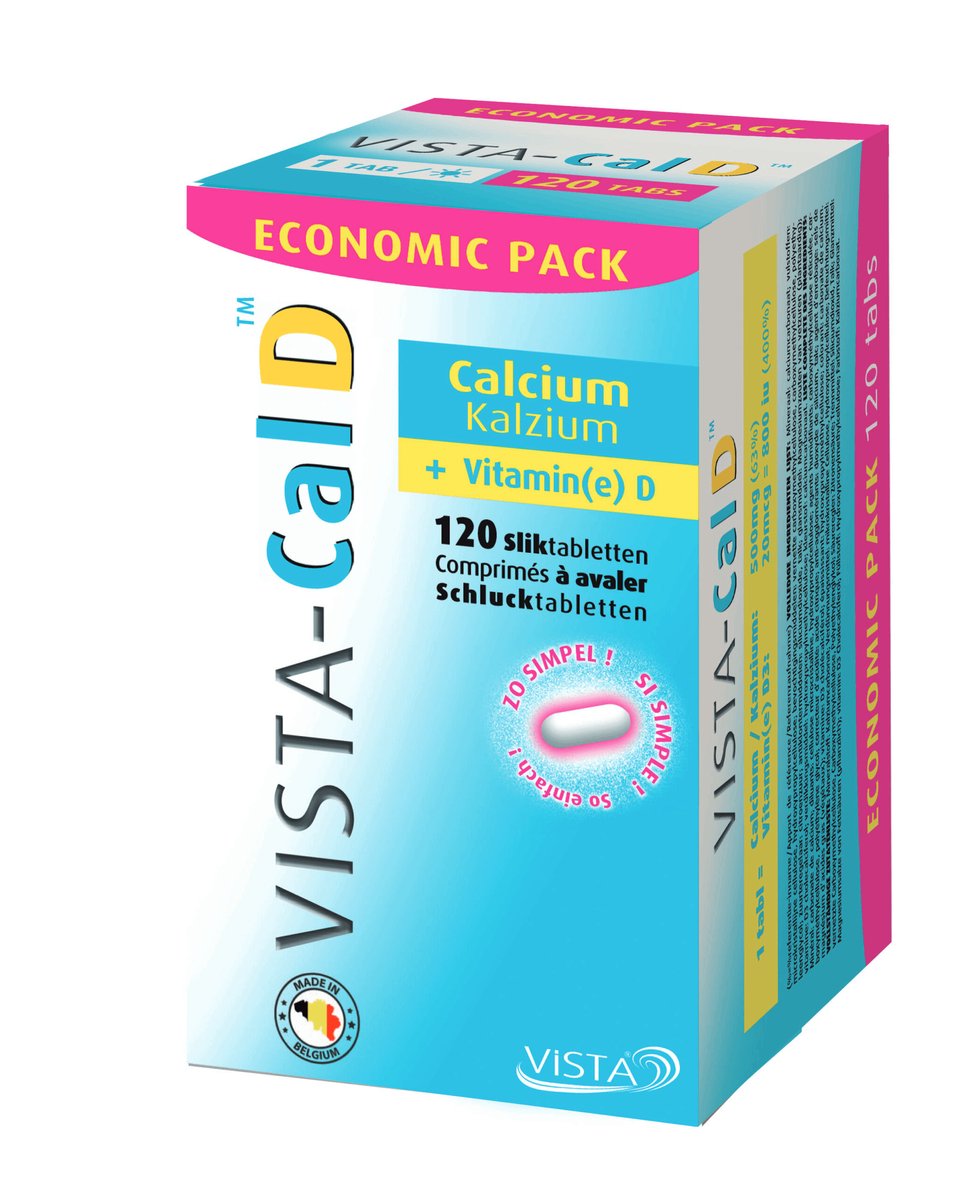 Vista-Cal D - Calcium 500mg & Vitamine D3 800 IE - 120 Sliktabletten - Voor Sterke Botten, Tanden & Spieren - Optimale Opname - Suikervrij
