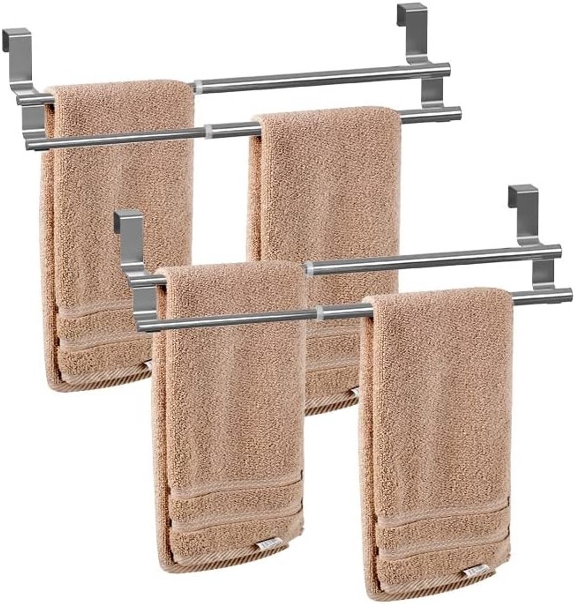 Verstelbare Handdoekhouders voor Keuken en Badkamer - 2-Pack Over-de-Deur Handdoekrek van RVS met Antislip Functie voor Handdoeken en Wasdoeken