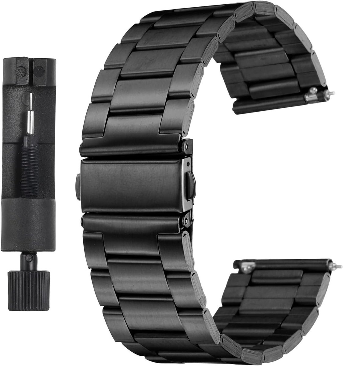 Stalen Horlogeband 22 mm - Snelle Bevestiging, Duurzaam en Stijlvol, Vervangband voor Smartwatch voor Mannen en Vrouwen in Zwart