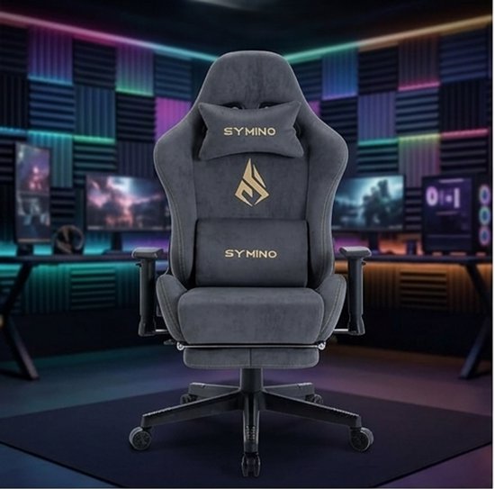 Gamingstoel met Massagefunctie, Ergonomische Bureaustoel met Imitatiebont Bekleding, Verstelbare Rugleuning 90-150°, Verstelbare Armleuningen, Voetensteun, Draaistoel, Comfort PC Stoel - Grijs - Mobili Bella van Merkloos — afbeelding 2