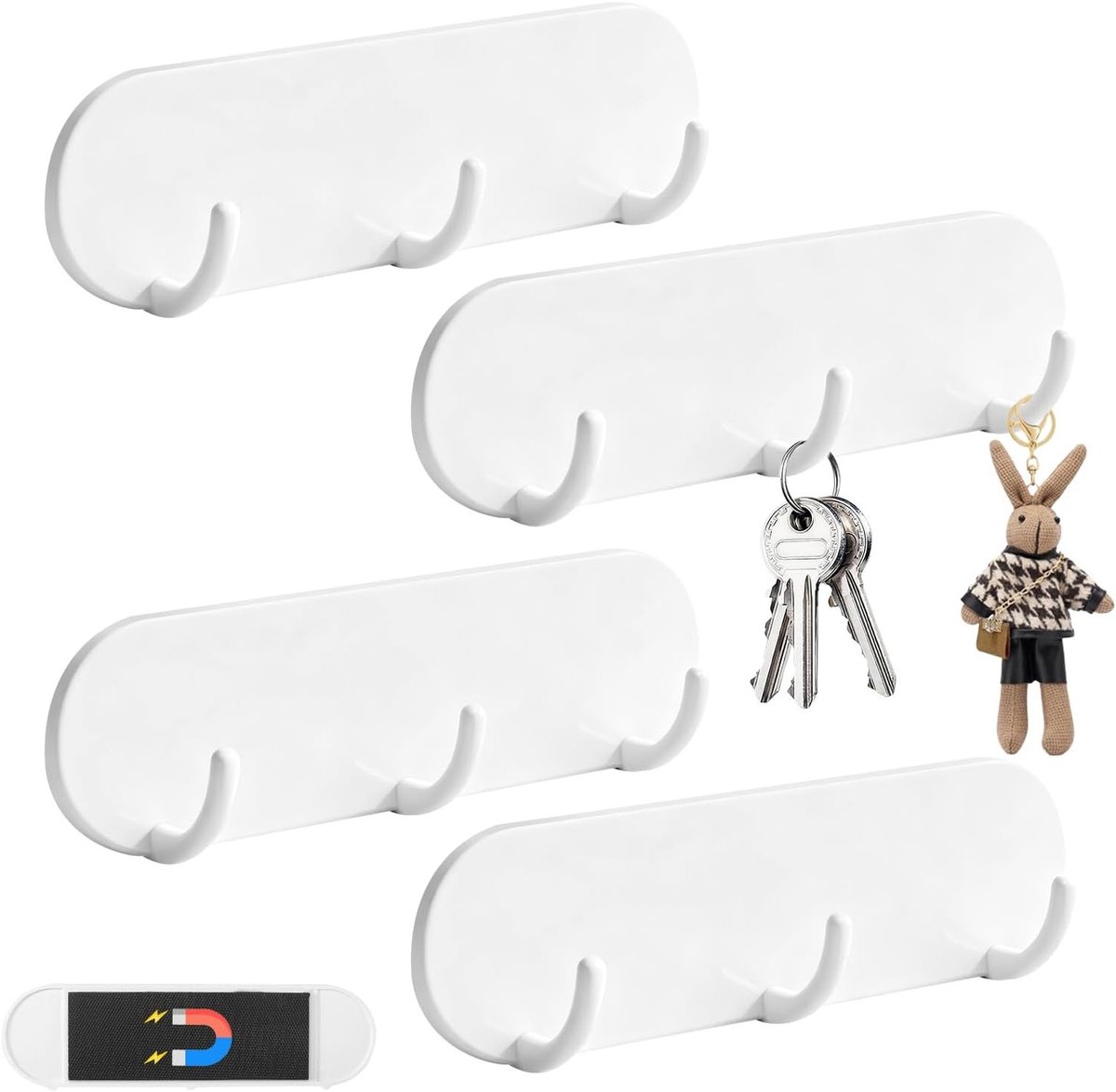 Magnetische Sleutelhanger Set van 4 Stuks, Sleutelrek zonder Boren voor Koelkast, Keuken en Utility Room, Ideaal voor Organisatie en Ruimtebesparing