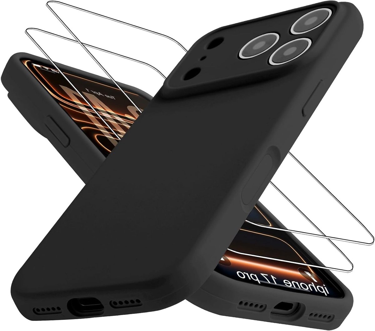 Slimme Shockproof Silicone Hoes voor iPhone 17 Pro met 2 Tempered Glass Screenprotectors - Zwart, Bescherming en Stijl in Één