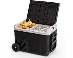Auronic Elektrische Koelbox - Compressor - 2 Zones - 33L - 12/24V en 240V - Koelen en Vriezen - Camping Koelkast - Frigobox Auto - Met Wielen en Hendel - Zwart