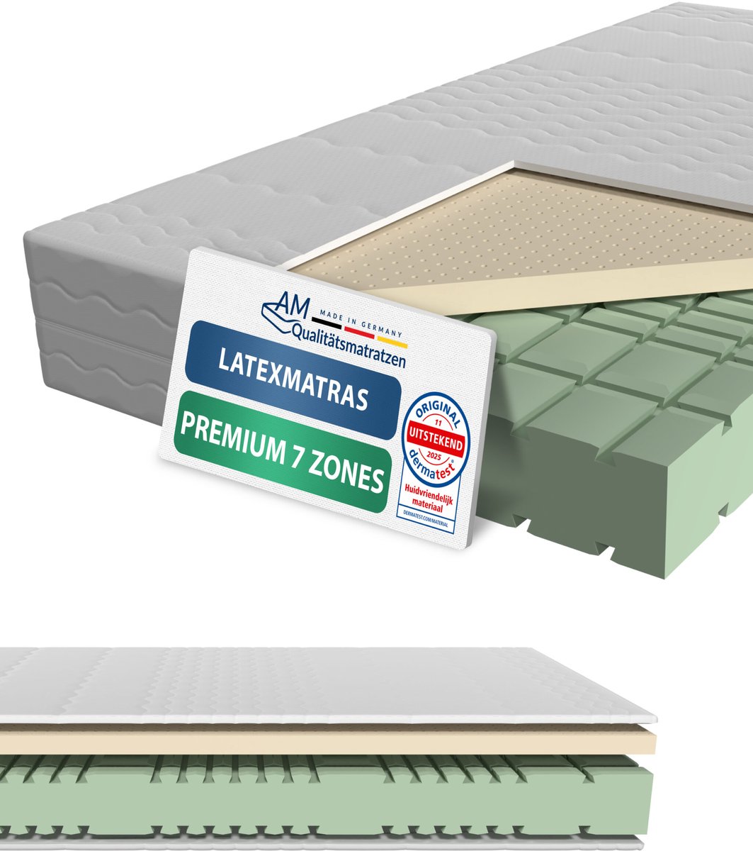 AM Qualitätsmatratzen Premium latex matras 200x200cm - Gemiddeld (H3) - Hoogwaardig matras met 4cm latex deklaag - 23cm hoogte - Made in Germany Wit