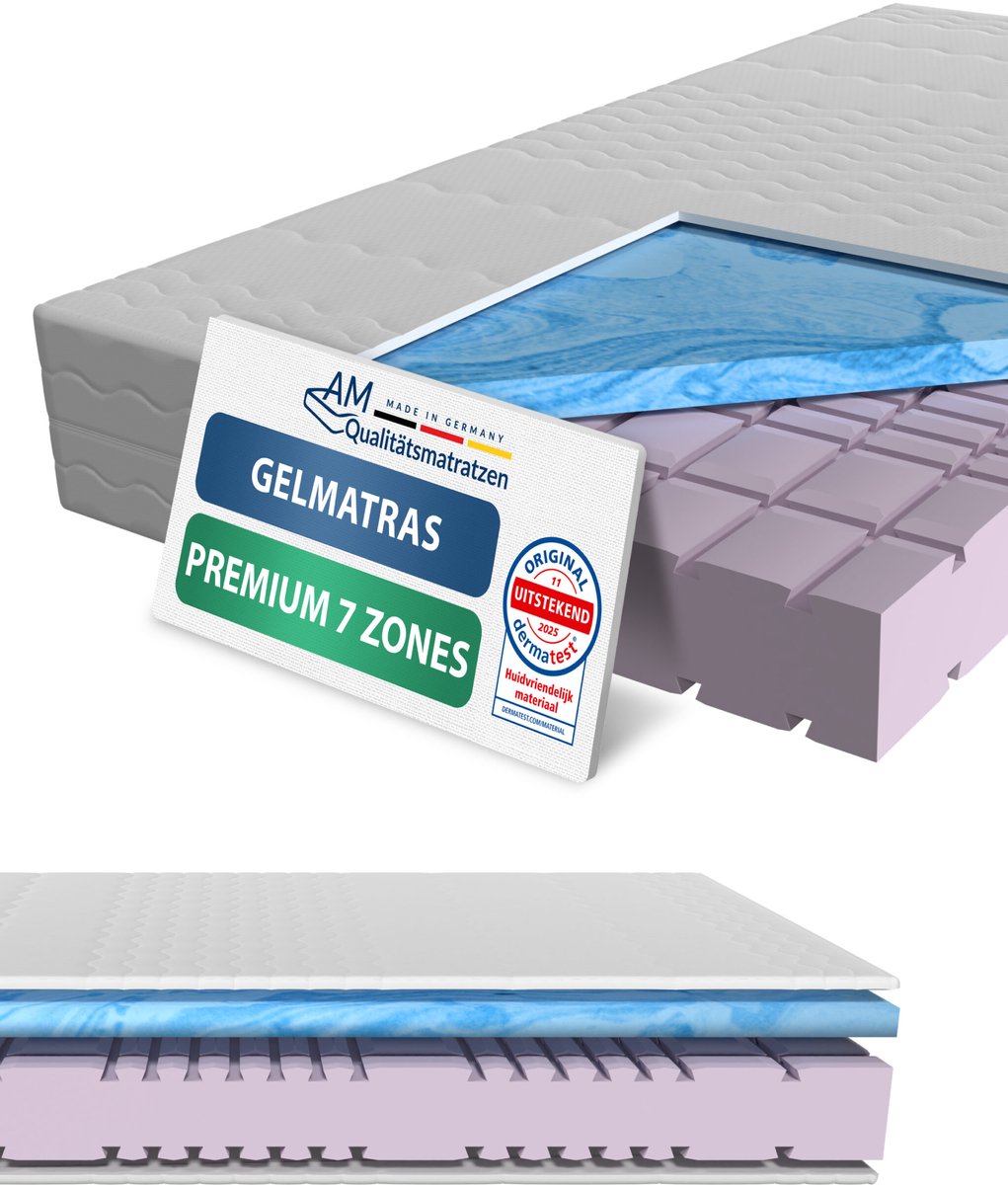 AM Qualitätsmatratzen Premium gelschuim matras 160x200cm - Zacht (H2) - Hoogwaardig matras met 4cm gelschuim deklaag - 23cm hoogte - Made in Germany - 160 x 200 Wit
