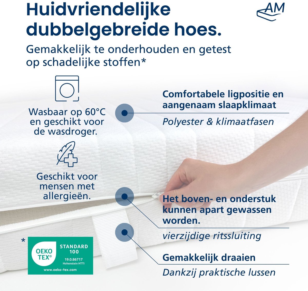 AM Qualitätsmatratzen Partnermatras 160x200 cm - Hoogwaardig 7-Zone Pocketveringmatras - twee verschillende hardheden - Zeer zacht (H1) & Stevig (H4) - 24 cm Premium hoogte - 160 x 200cm - Partnermatras thumbnail 5