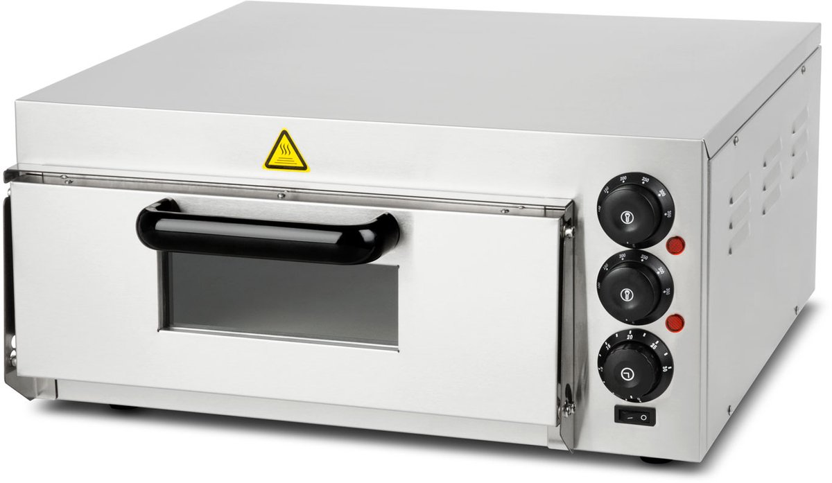 VERTES Gastro-pizzaoven met vuurvaste steen, timerfunctie en verlichting, steenoven voor authentieke Italiaanse pizza’s, professionele steenoven met roestvrijstalen behuizing, temperatuur instelbaar tot 350 °C, eenvoudig in gebruik