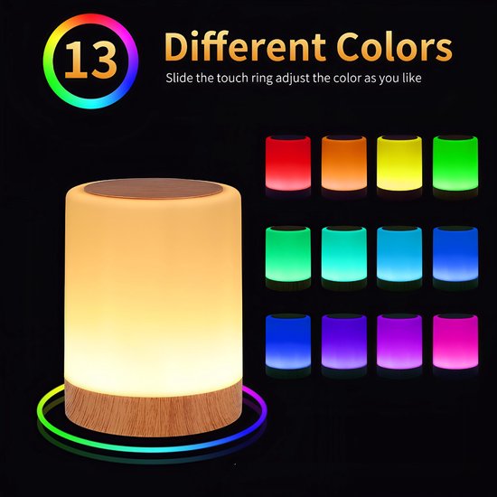 LED-nachtlampjes voor naast het bed, aanraakgevoelige nachtlampjes, set van 2, 13 kleurveranderingen, 3 standen, USB-opladen, te gebruiken als campinglampjes of babylampjes - inclusief afstandsbediening. van Merkloos — afbeelding 2