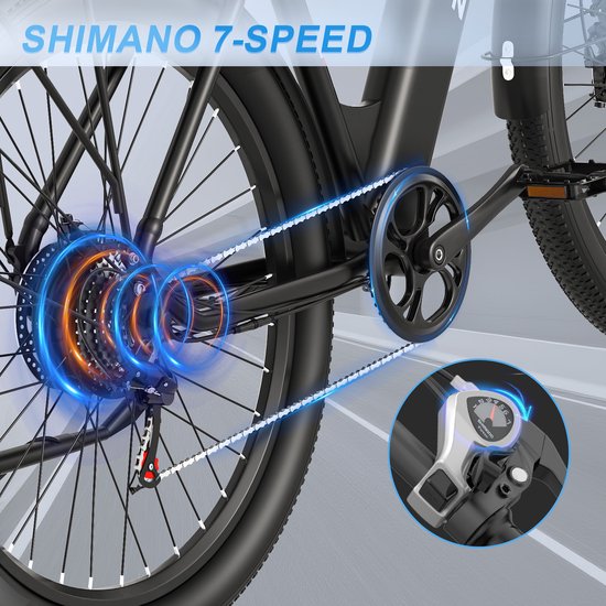 ZAZAWORK C28 Elektrische Fiets – 36V 20Ah – 120 km Bereik – 250W Motor – Shimano 7-Speed – 29” Banden – Aluminium Frame – Wit — afbeelding 2