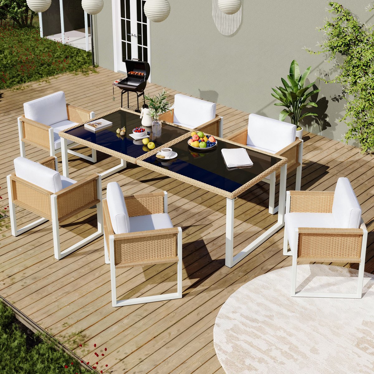 Gutent Dining Loungesets - Polyratten - 6 Personen - Tuinset - Incl Afneembare Hoezen - Bruin Wit