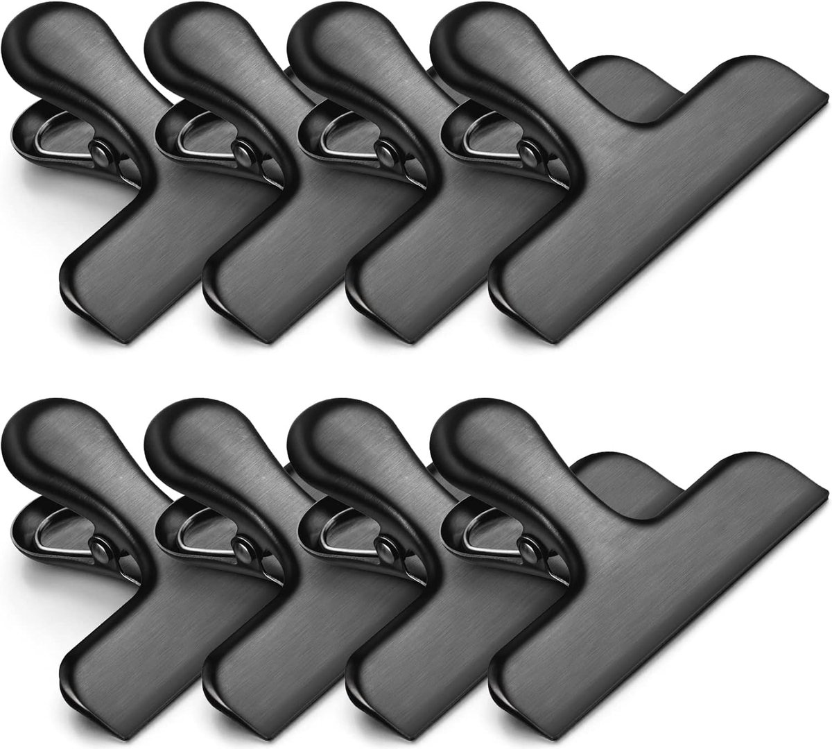 Chipsclips –8 stuks – Zilveren RVS Sluitclips – Voedselveilig – Voor brood, snacks, koffie en voedselzakken – Sterk en duurzaam – Ideaal voor keuken, koelkast en kantoor - Zwart