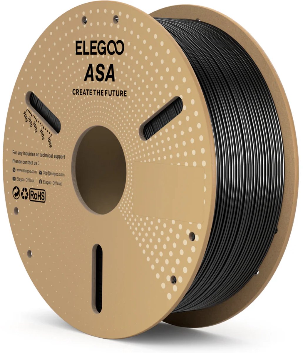 ELEGOO ASA Filament Black 1.75mm 1KG – UV Resistant & Weatherproof 3D Printer Filament – High Strength Outdoor Printing